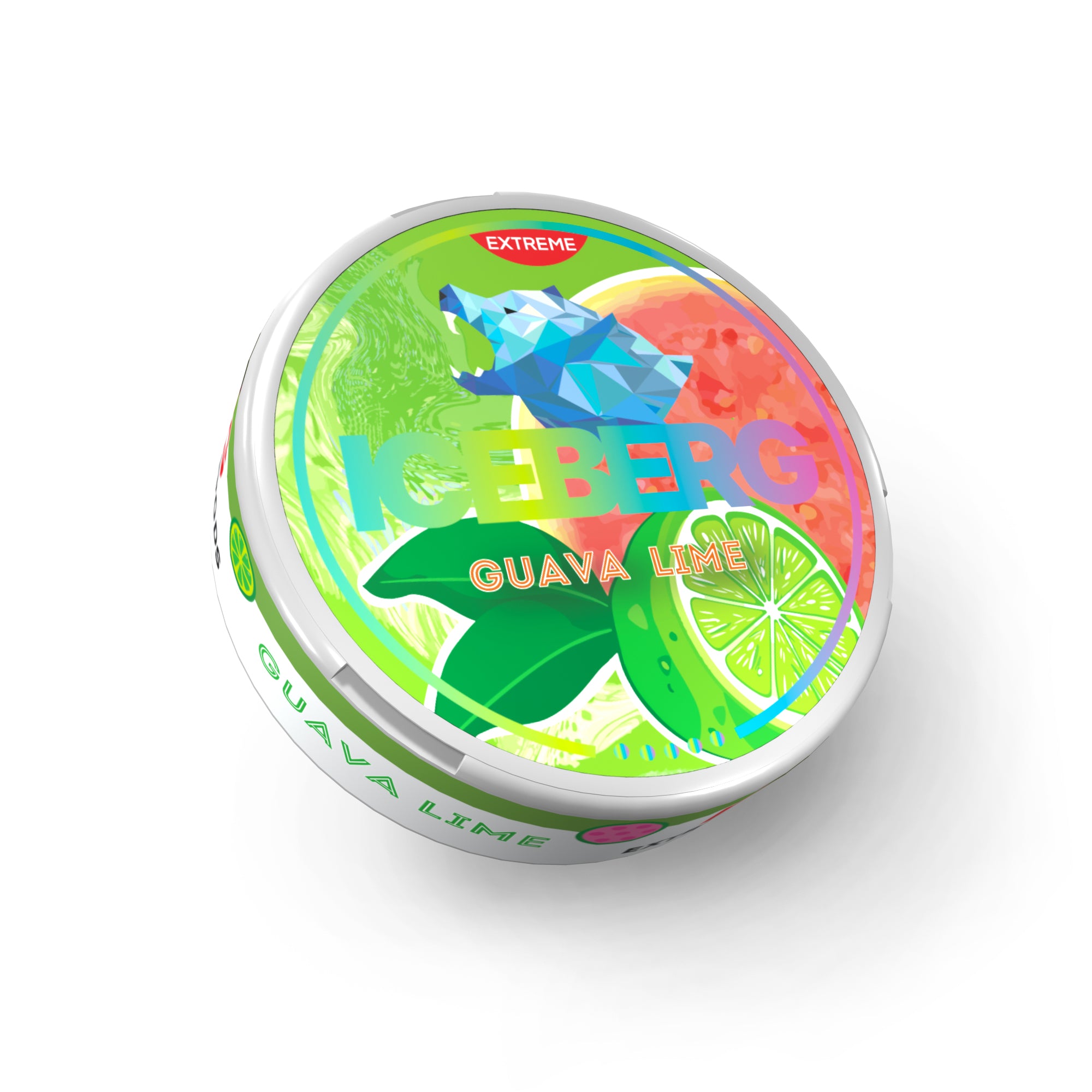 Iceberg Guava Lime nicotine pouches 35mg per pouch 50mg per can featuring guava and lime flavour