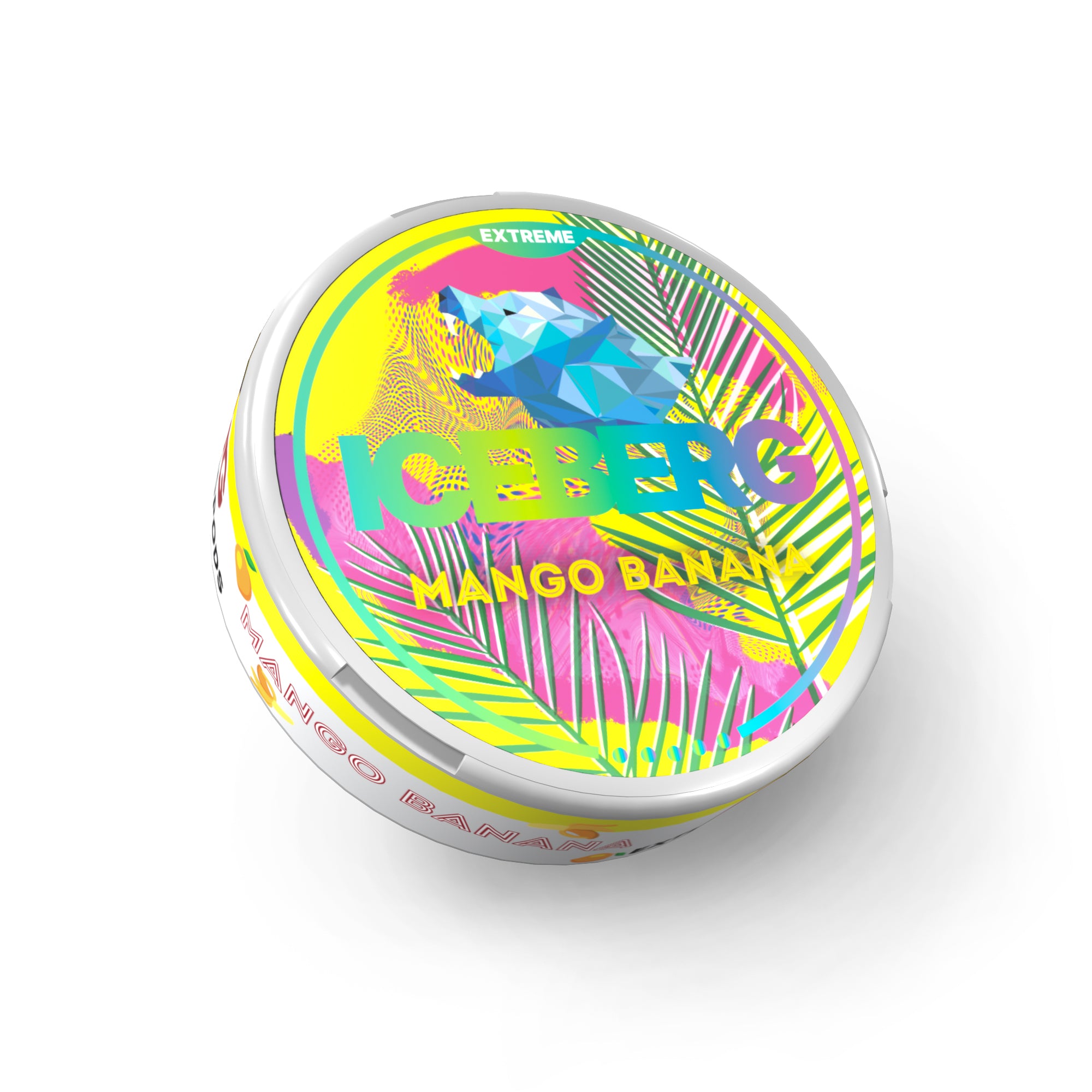 Iceberg Mango Banana nicotine pouches 35mg per pouch 50mg per can featuring mango and banana flavour