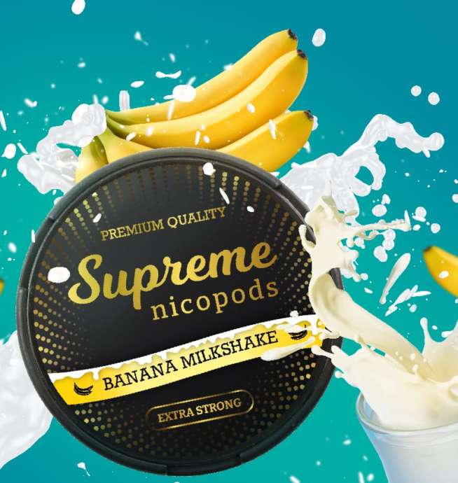 Supreme banana milkshake nicotine pouches snus nicopods the pod block
