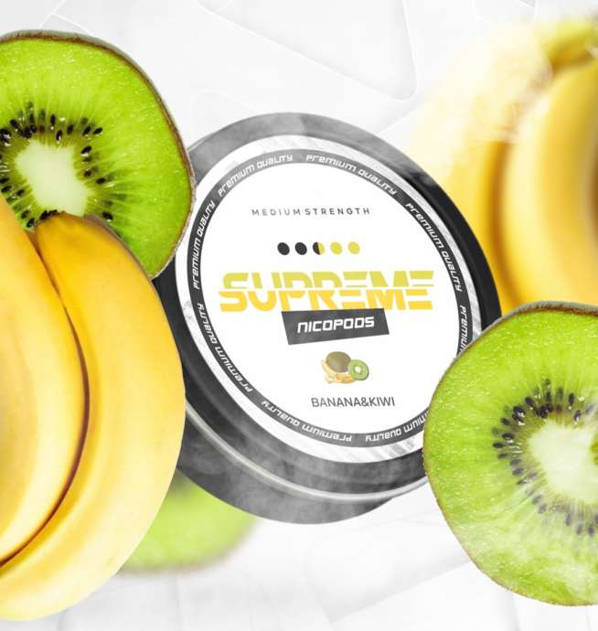 supreme banana kiwi medium nicotine pouches the pod block