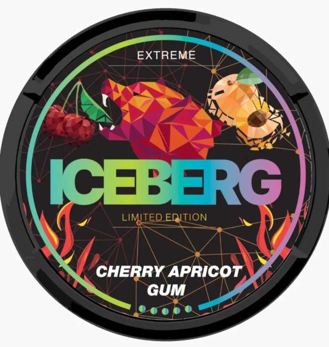 iceberg cherry apricot gum limited edition snus nicotine pouches the pod block